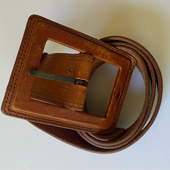 Vintage Brown Leather Belt Large Square Buckle Banana Republic - Picture 6 of 11